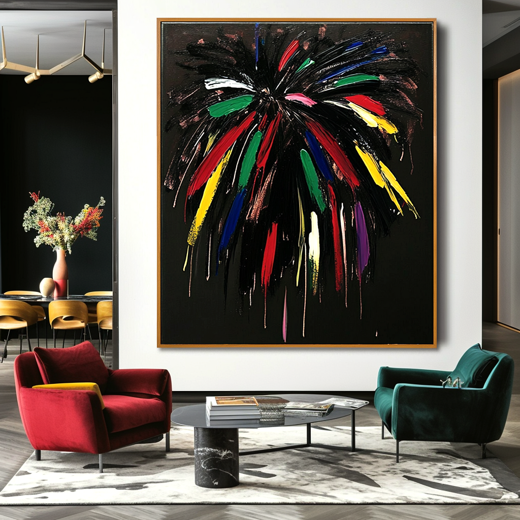 Midnight Bloom Expressive Abstract Canvas Wall Art#AB14272