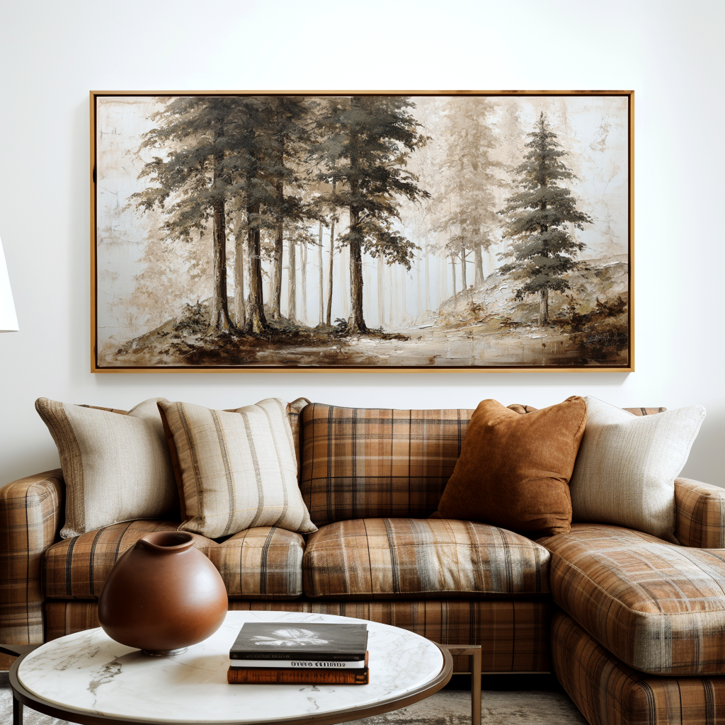 Whispering Pines Textured Forest Landscape Canvas Wall Art#AB14276