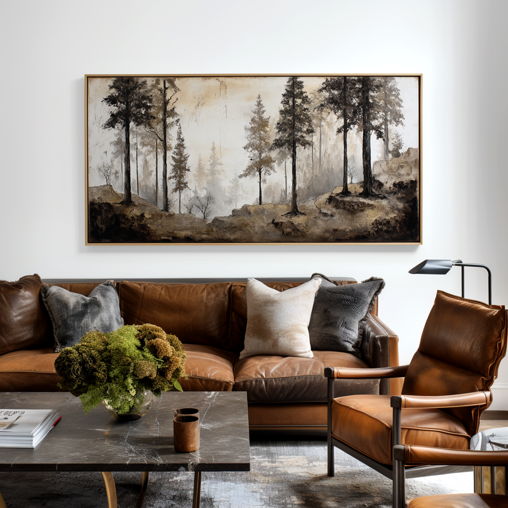 Stillness Between Trees Textured Forest Landscape Canvas Wall Art#AB14277