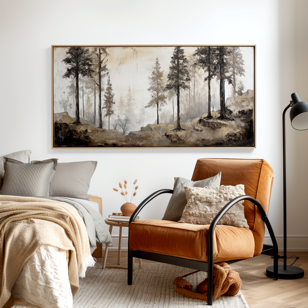 Stillness Between Trees Textured Forest Landscape Canvas Wall Art#AB14277