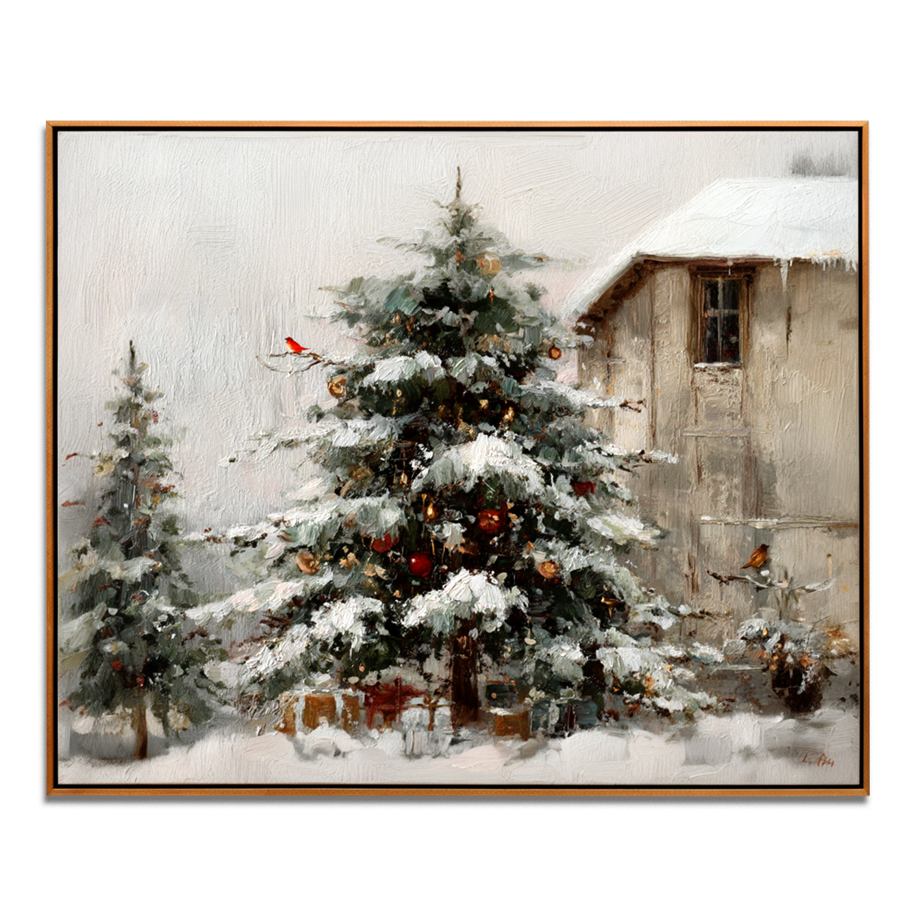 Quiet Winter Eve Textured Winter Landscape Canvas Wall Art#AB14278