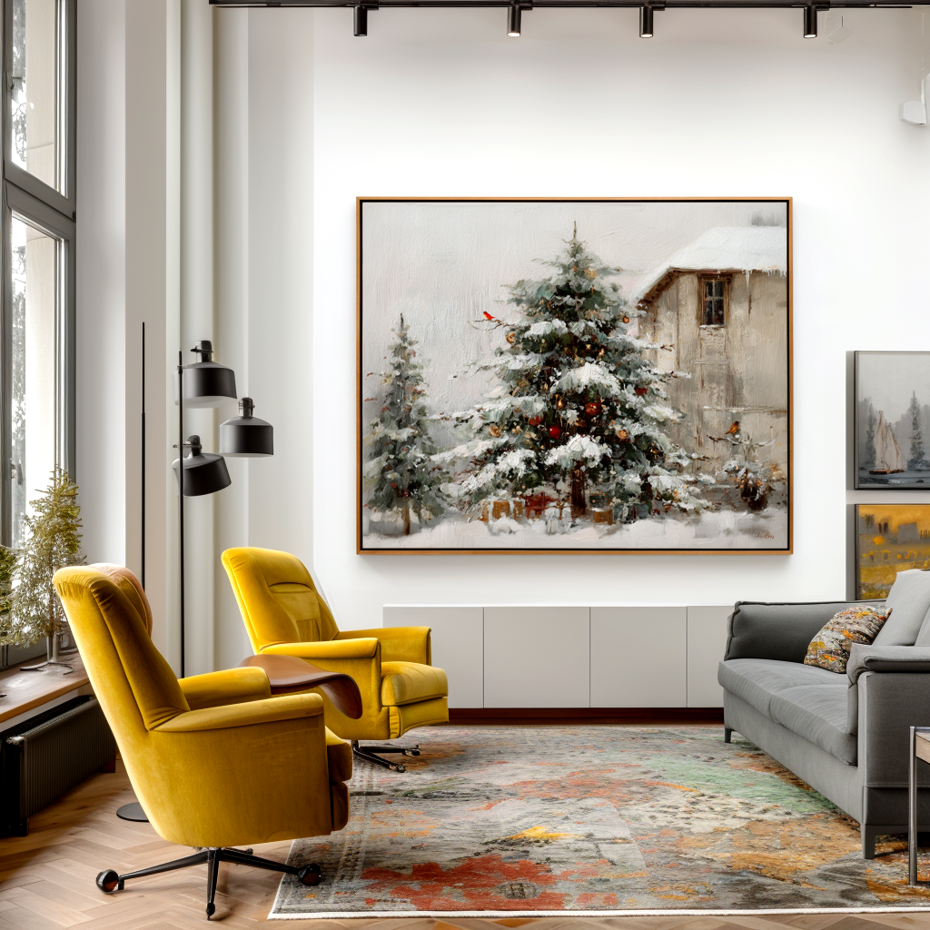 Quiet Winter Eve Textured Winter Landscape Canvas Wall Art#AB14278