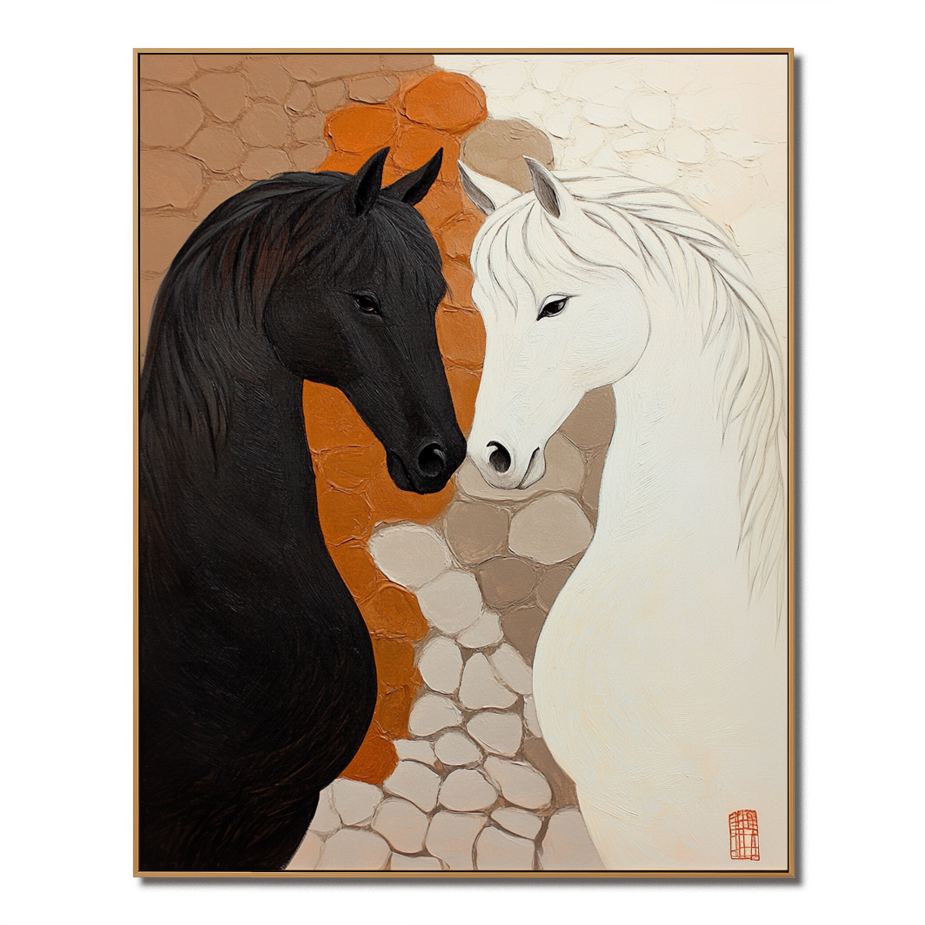 Quiet Duality  Abstract Textured Horse Canvas Wall Art#AB14282