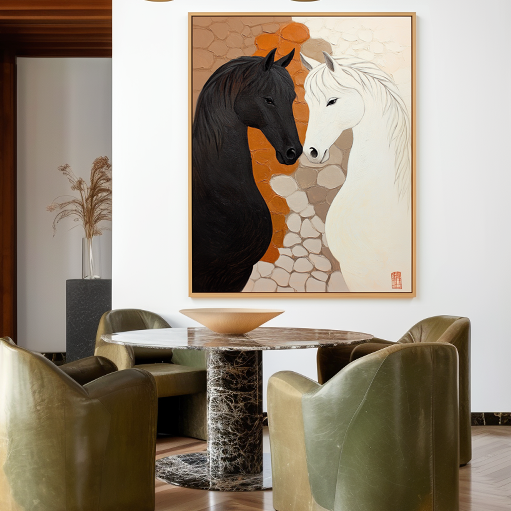 Quiet Duality  Abstract Textured Horse Canvas Wall Art#AB14282
