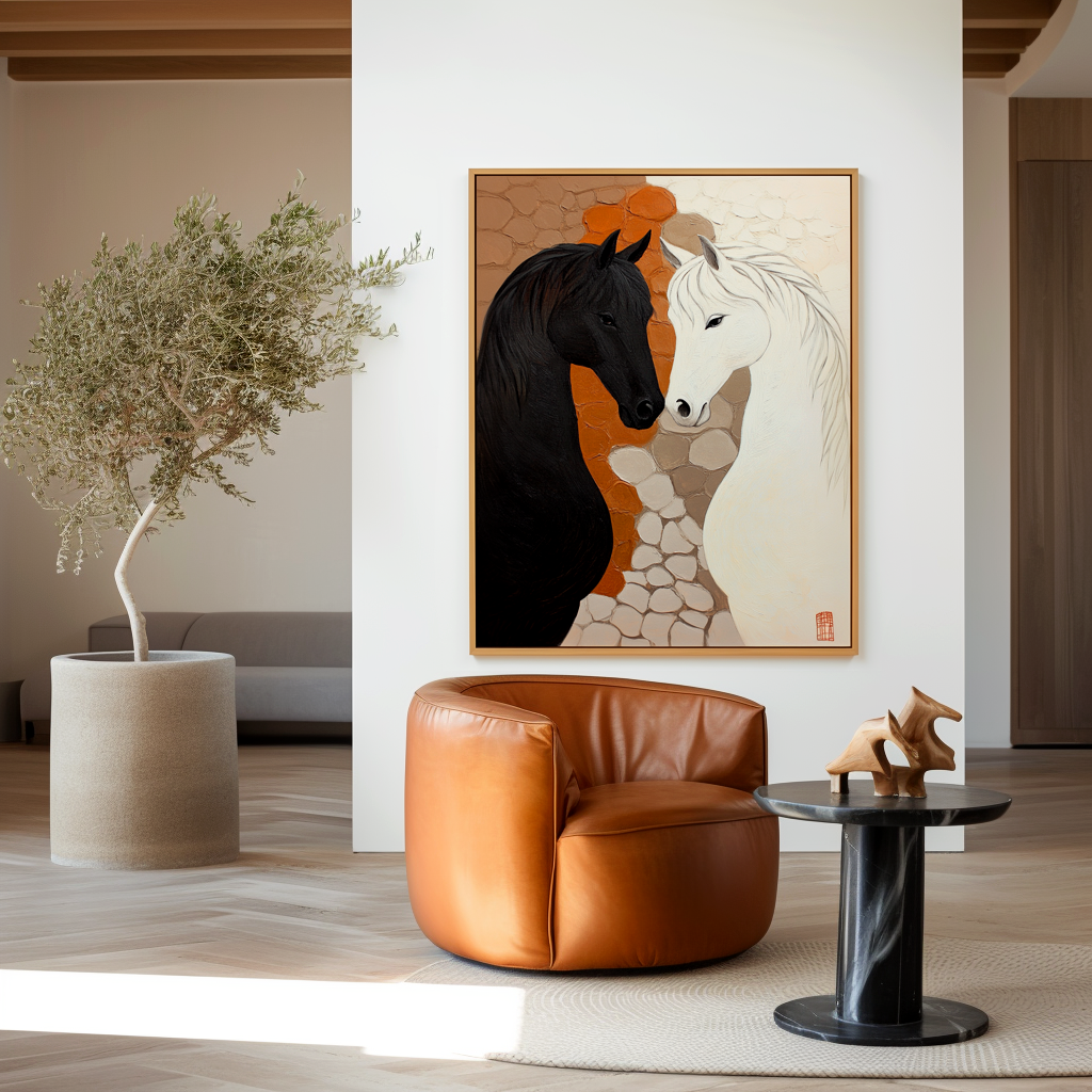 Quiet Duality  Abstract Textured Horse Canvas Wall Art#AB14282