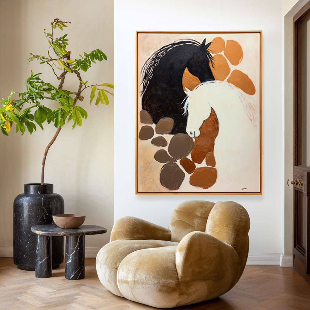 Shared Silence Abstract Textured Horse Canvas Wall Art#AB14283