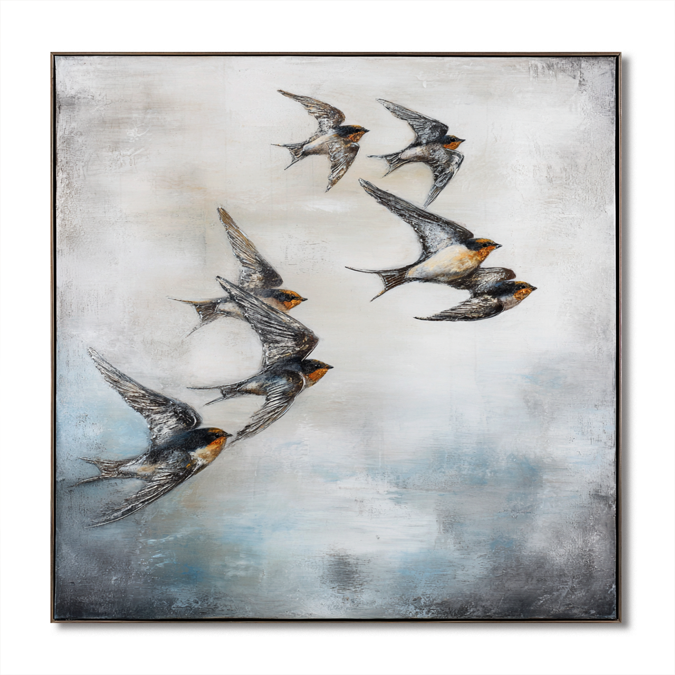Quiet Ascent – Hand-Painted Birds in Flight Wall Art#AB14175