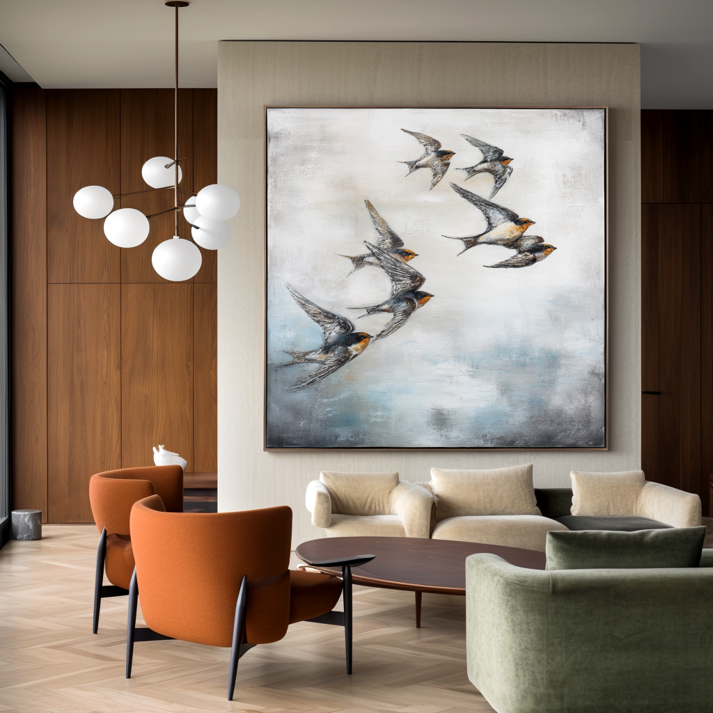 Quiet Ascent – Hand-Painted Birds in Flight Wall Art#AB14175