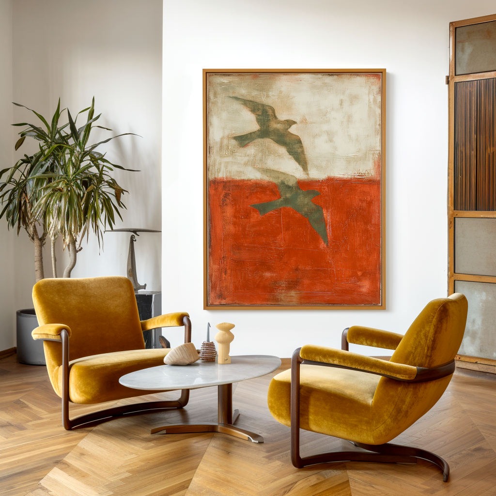 Above the Quiet Line Abstract Bird Canvas Wall Art#AB14284