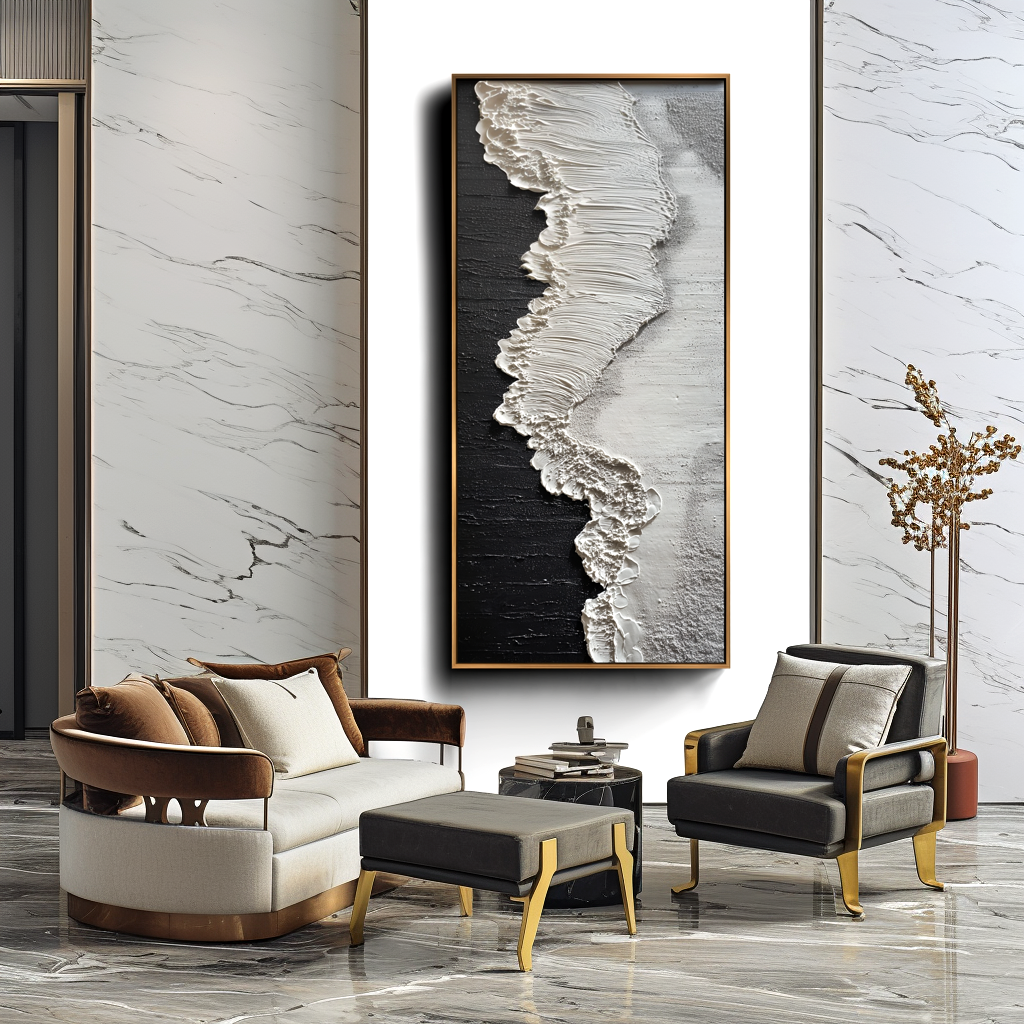 Silent Divide - Vertical Minimalist Textured Abstract Canvas#AB14286