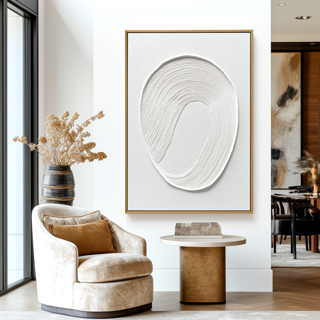 Inner Loop  Minimalist White Textured Abstract Canvas#AB14287