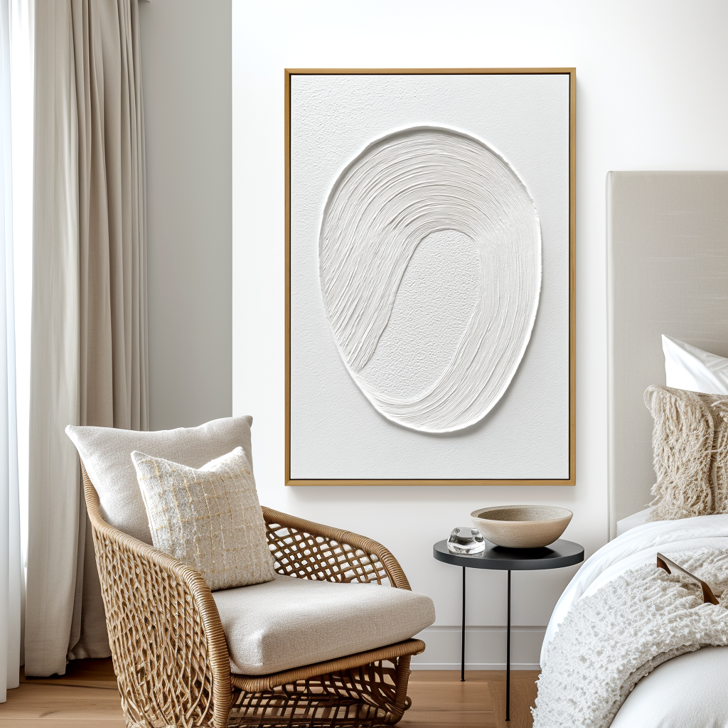 Inner Loop  Minimalist White Textured Abstract Canvas#AB14287