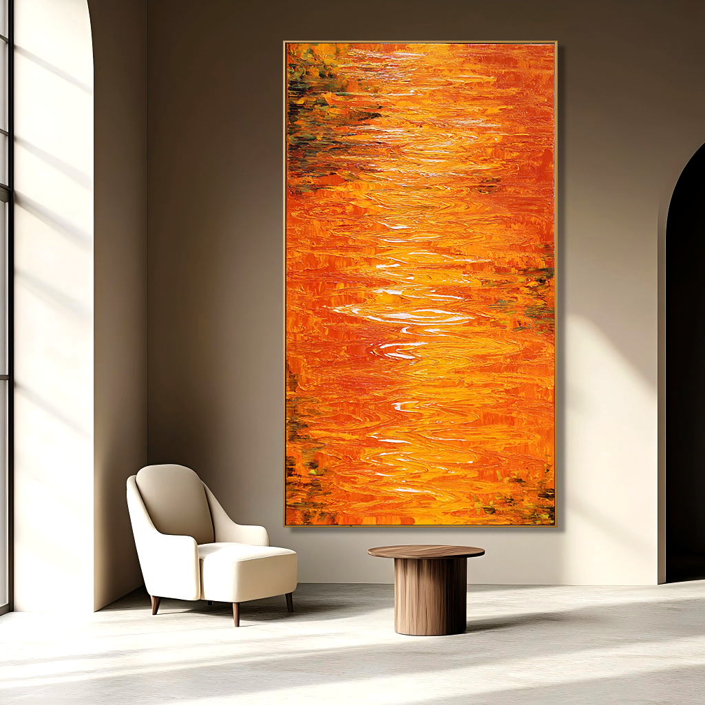 Amber Current Vertical Textured Abstract Canvas#AB14288