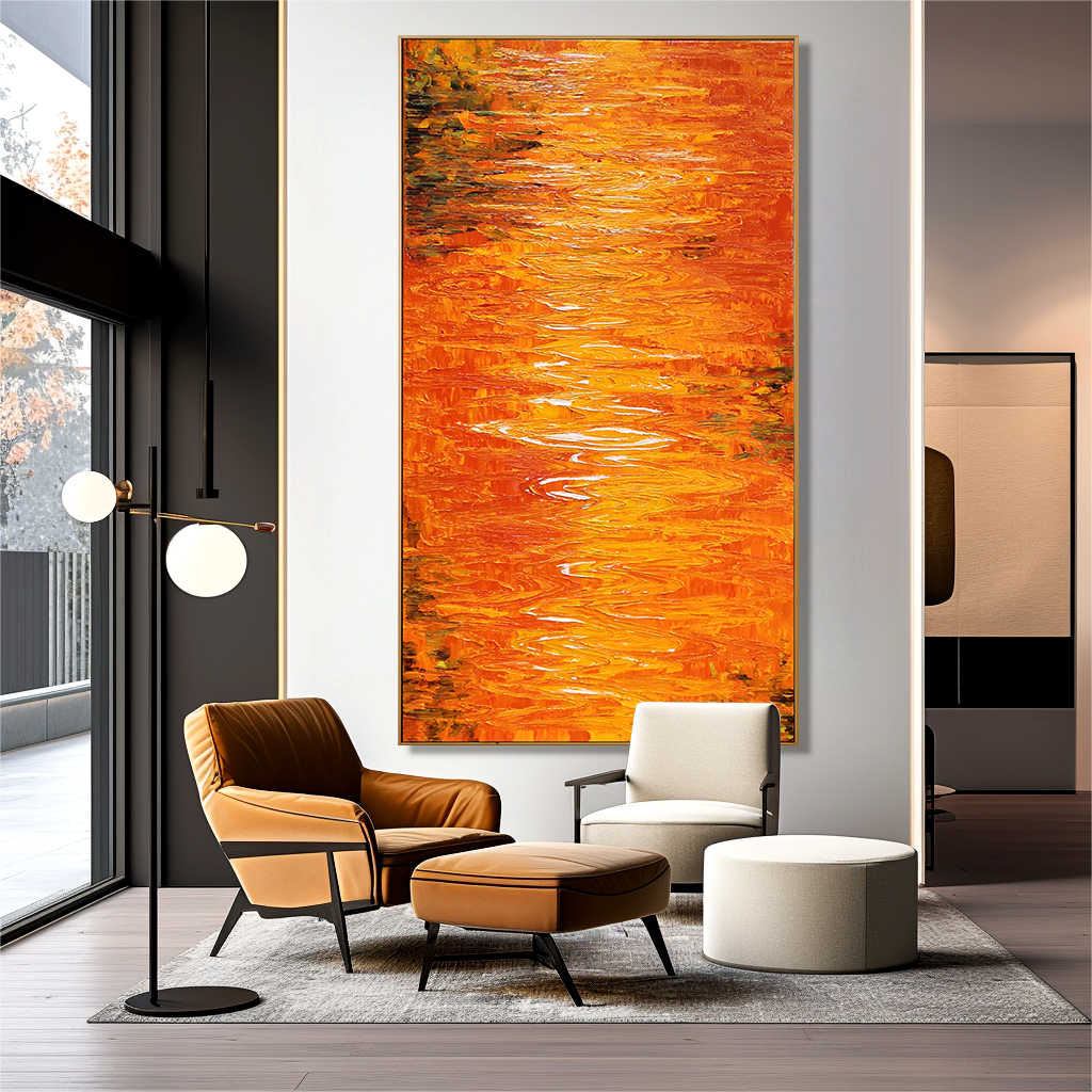 Amber Current Vertical Textured Abstract Canvas#AB14288