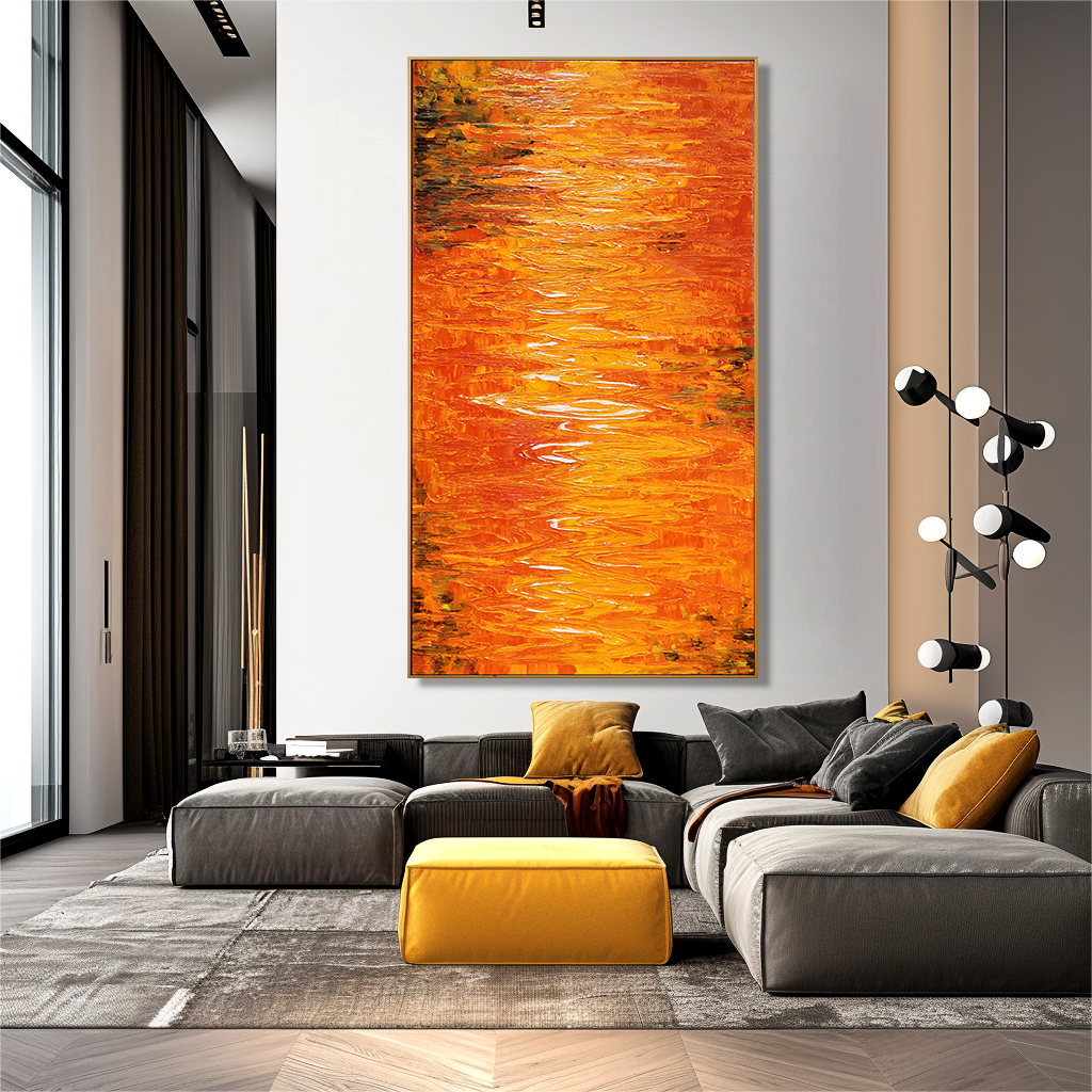 Amber Current Vertical Textured Abstract Canvas#AB14288