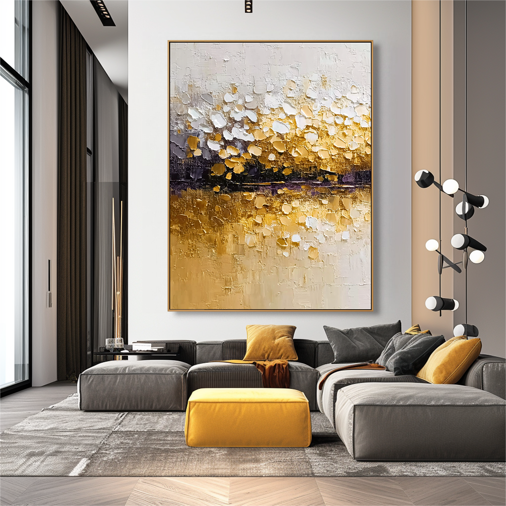 Golden Horizon Vertical Textured Abstract Canvas#AB14290