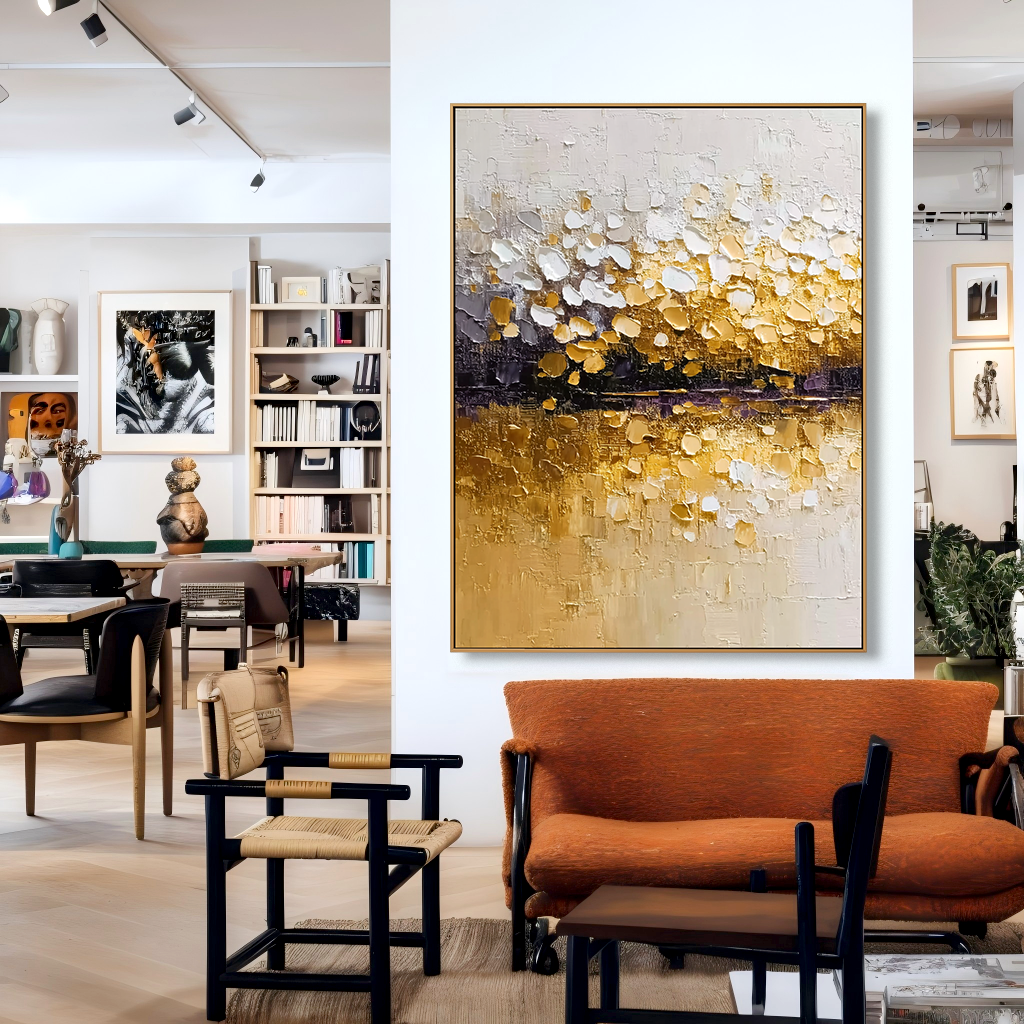 Golden Horizon Vertical Textured Abstract Canvas#AB14290