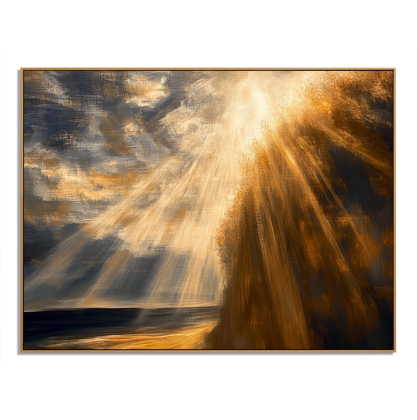 Heavenly Light – Golden Sun Rays Landscape Oil Painting#wp260130