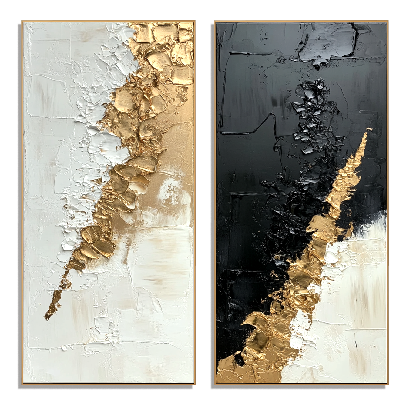 Gilded Divide – Hand-Painted Textured Abstract Diptych Set of 2#AB14206