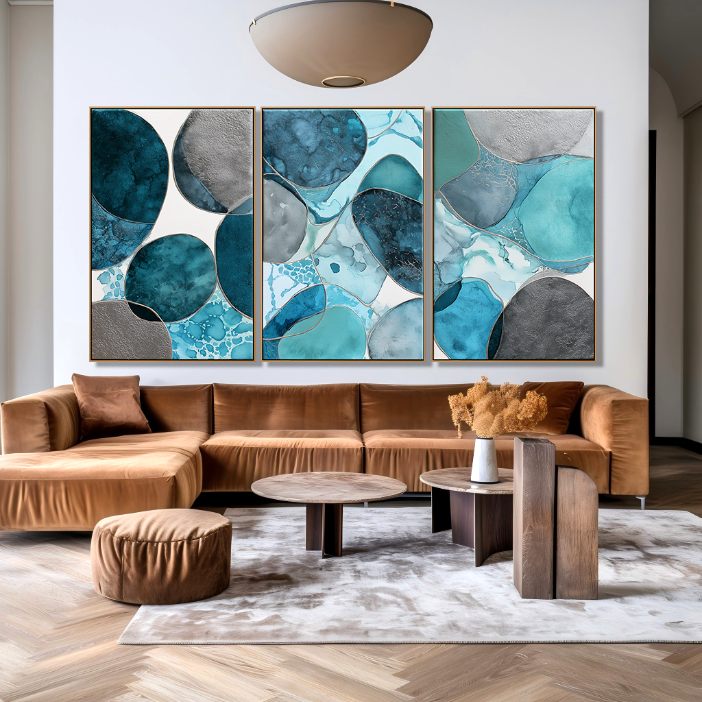 Fluid Balance – Hand-Painted Textured Abstract Triptych set of 3#AB14207