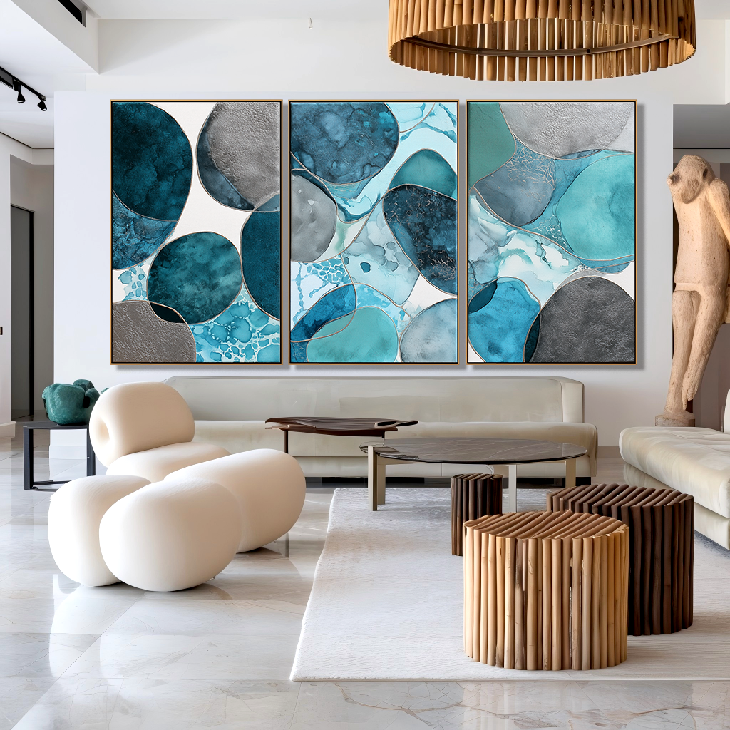 Fluid Balance – Hand-Painted Textured Abstract Triptych set of 3#AB14207
