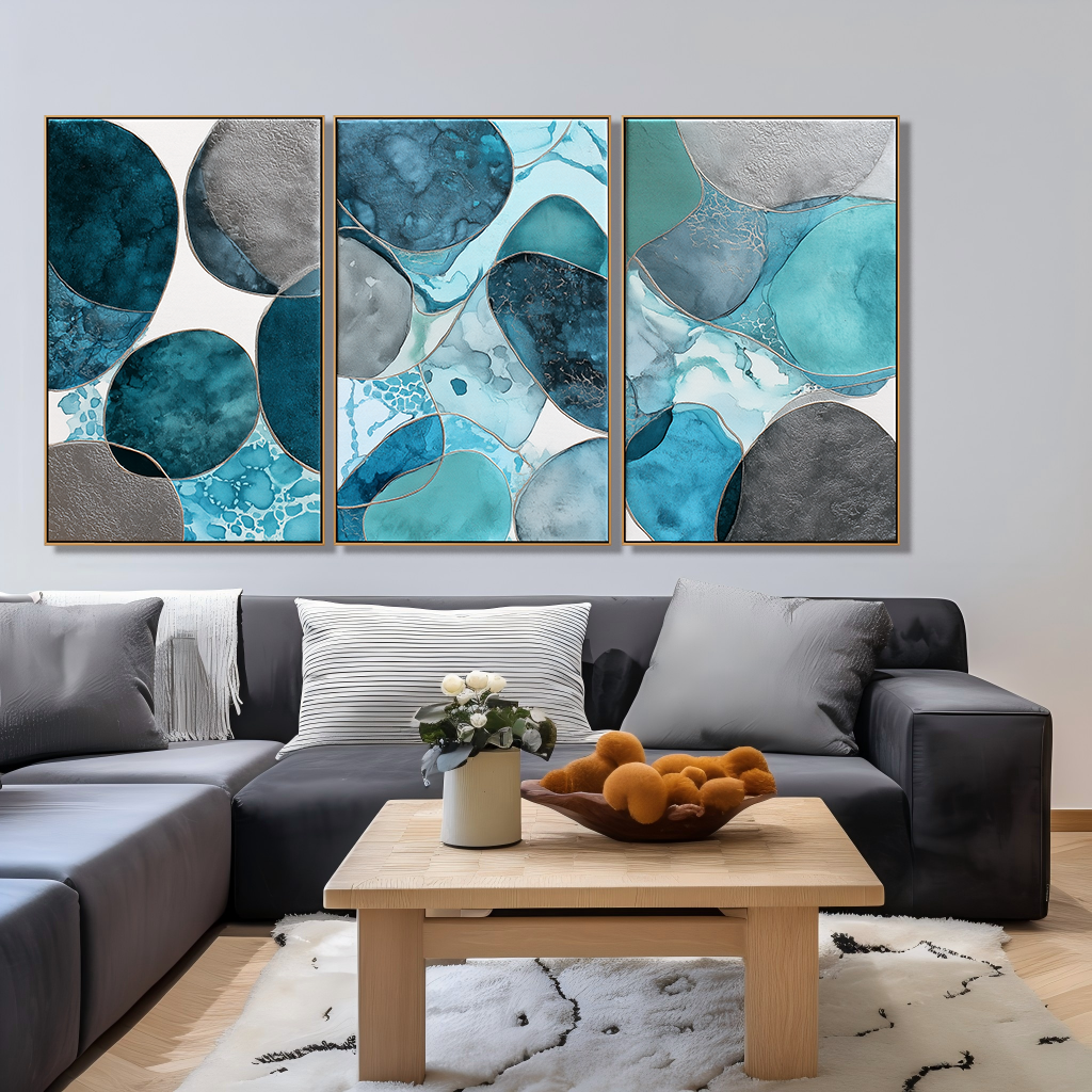 Fluid Balance – Hand-Painted Textured Abstract Triptych set of 3#AB14207
