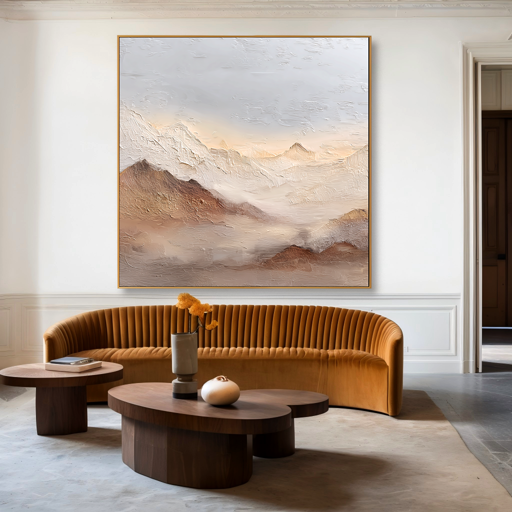 Mist Over Mountains – Hand-Painted Textured Abstract Landscape Wall Art#AB14185