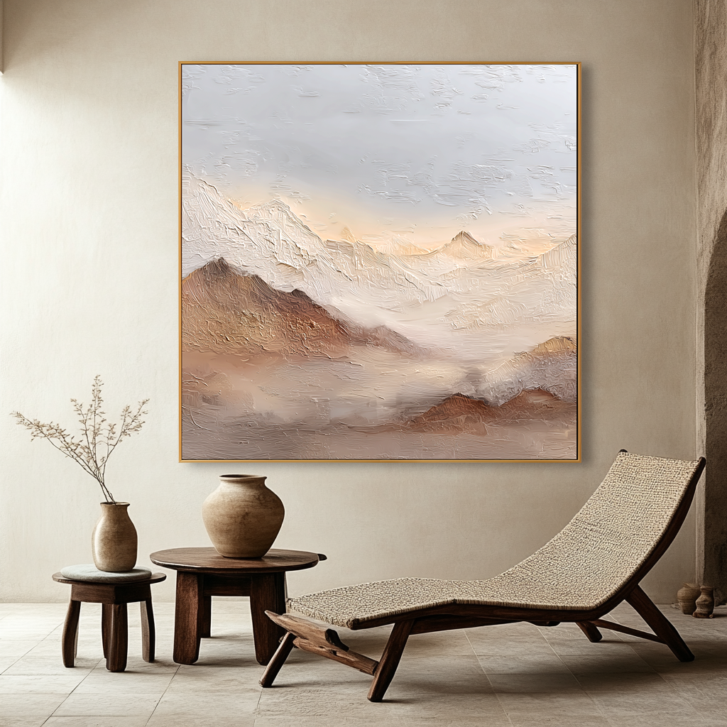 Mist Over Mountains – Hand-Painted Textured Abstract Landscape Wall Art#AB14185