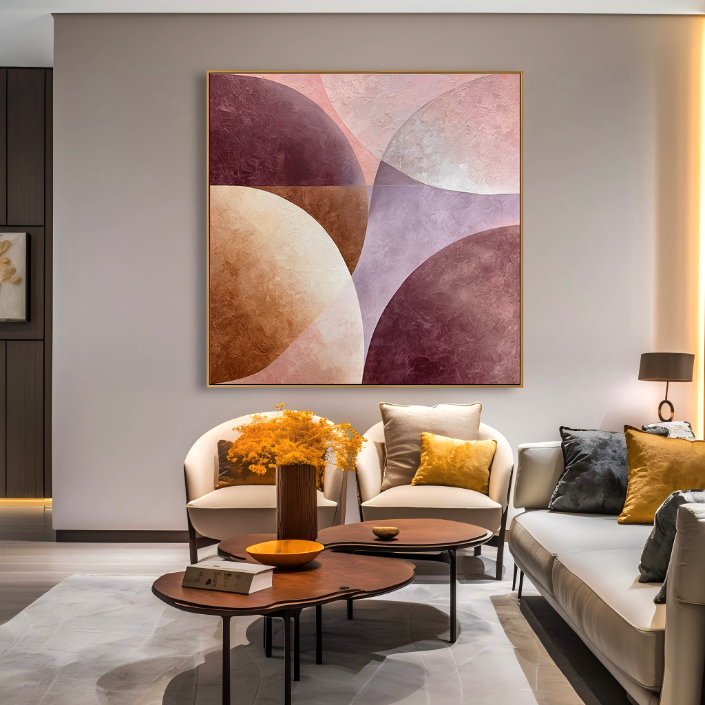 Soft Intersections – Hand-Painted Textured Geometric Abstract Wall Art#AB14184