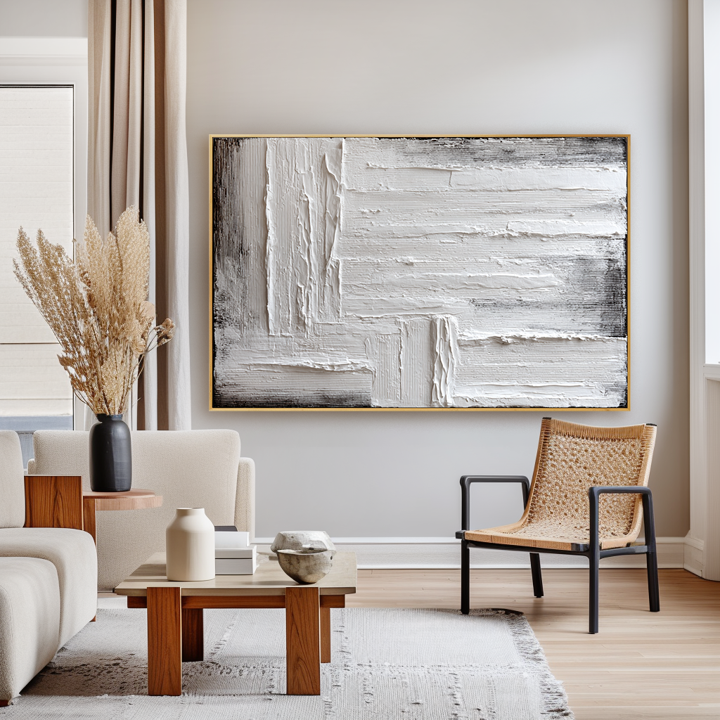 Silent Structure  Minimal White Textured Abstract Canvas#AB14291