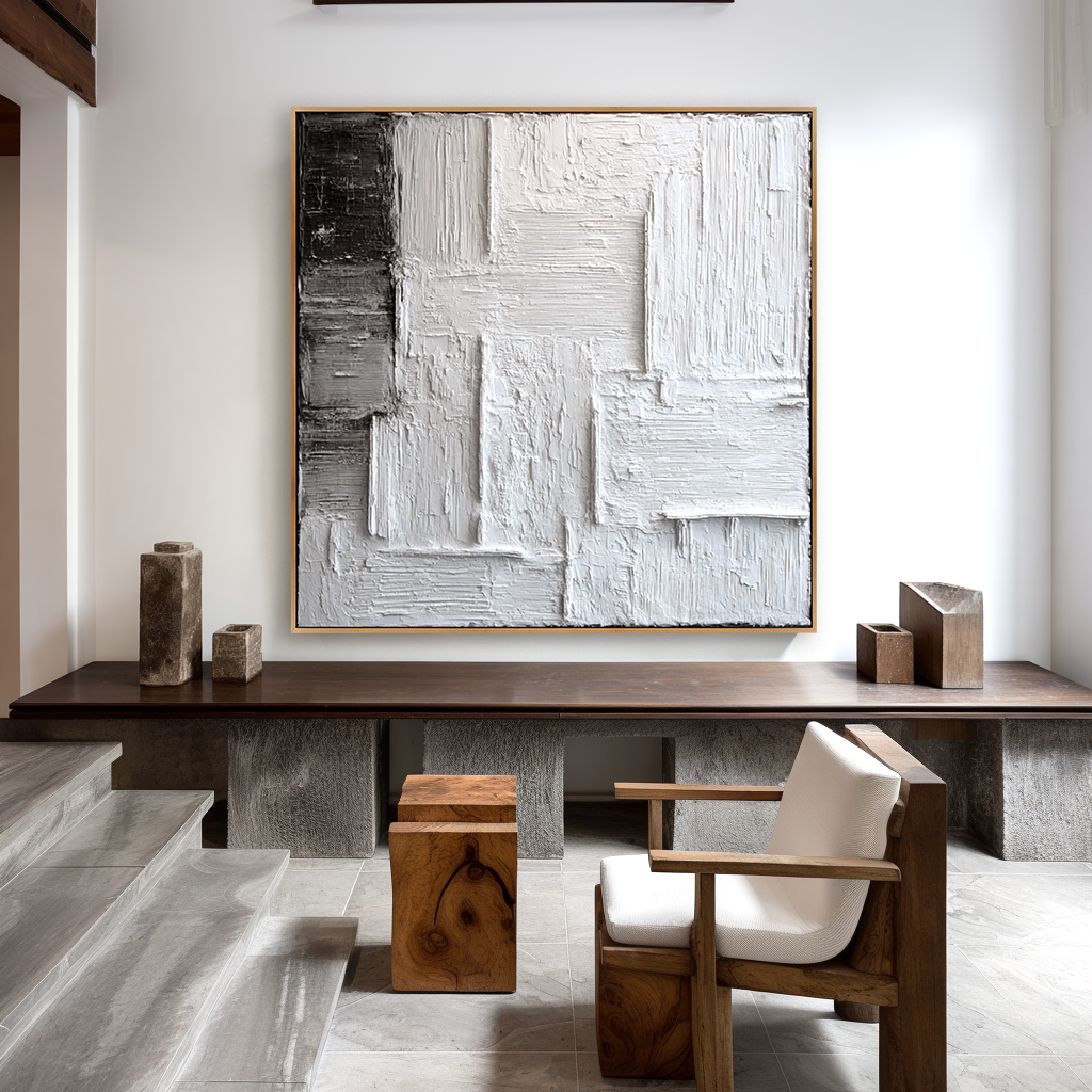 Still Framework – Hand-Painted White Textured Abstract Wall Art#AB14181