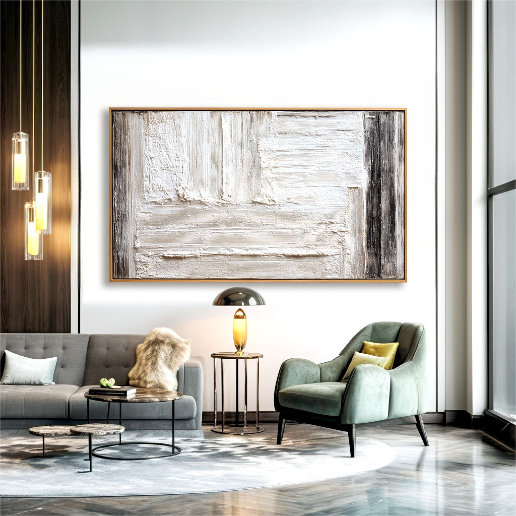 Quiet Grid  Minimal Textured Abstract Canvas#AB14293