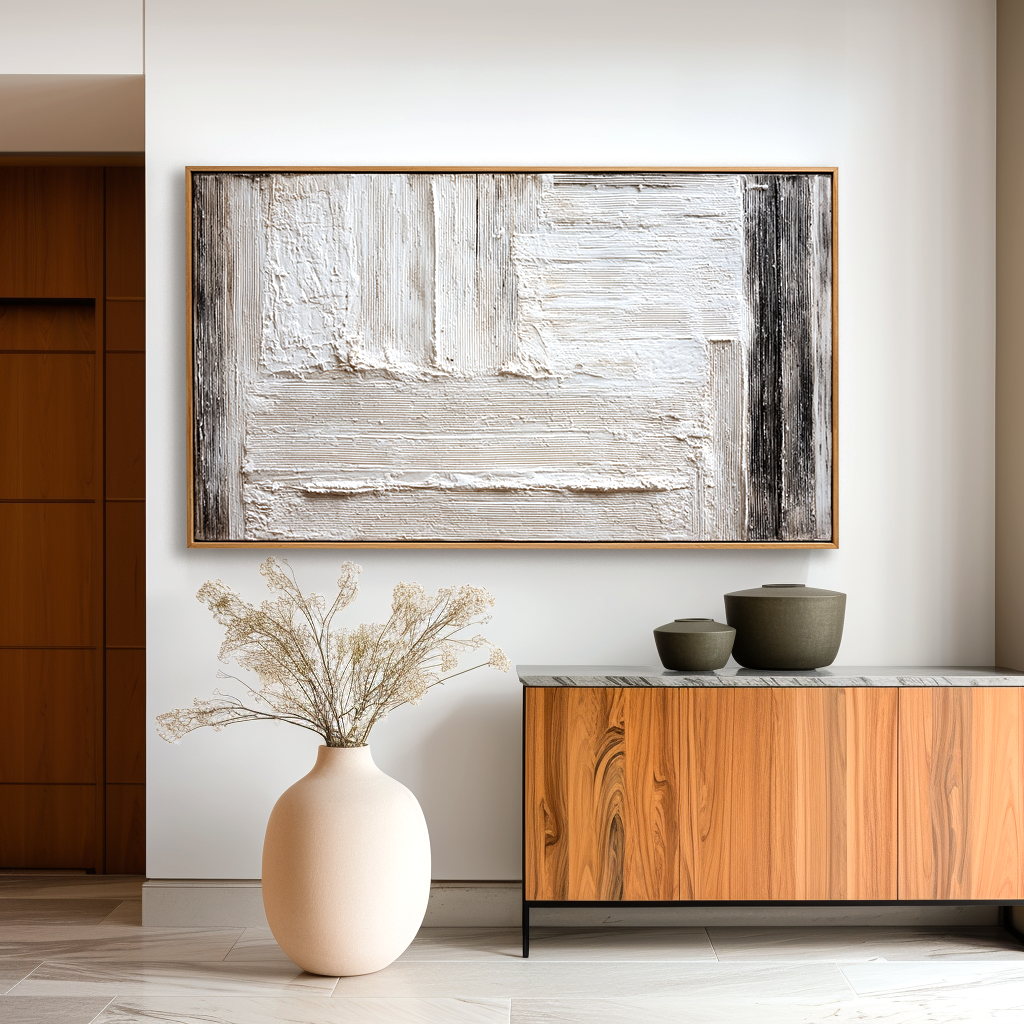Quiet Grid-Minimal Textured Abstract Canvas#AB14293