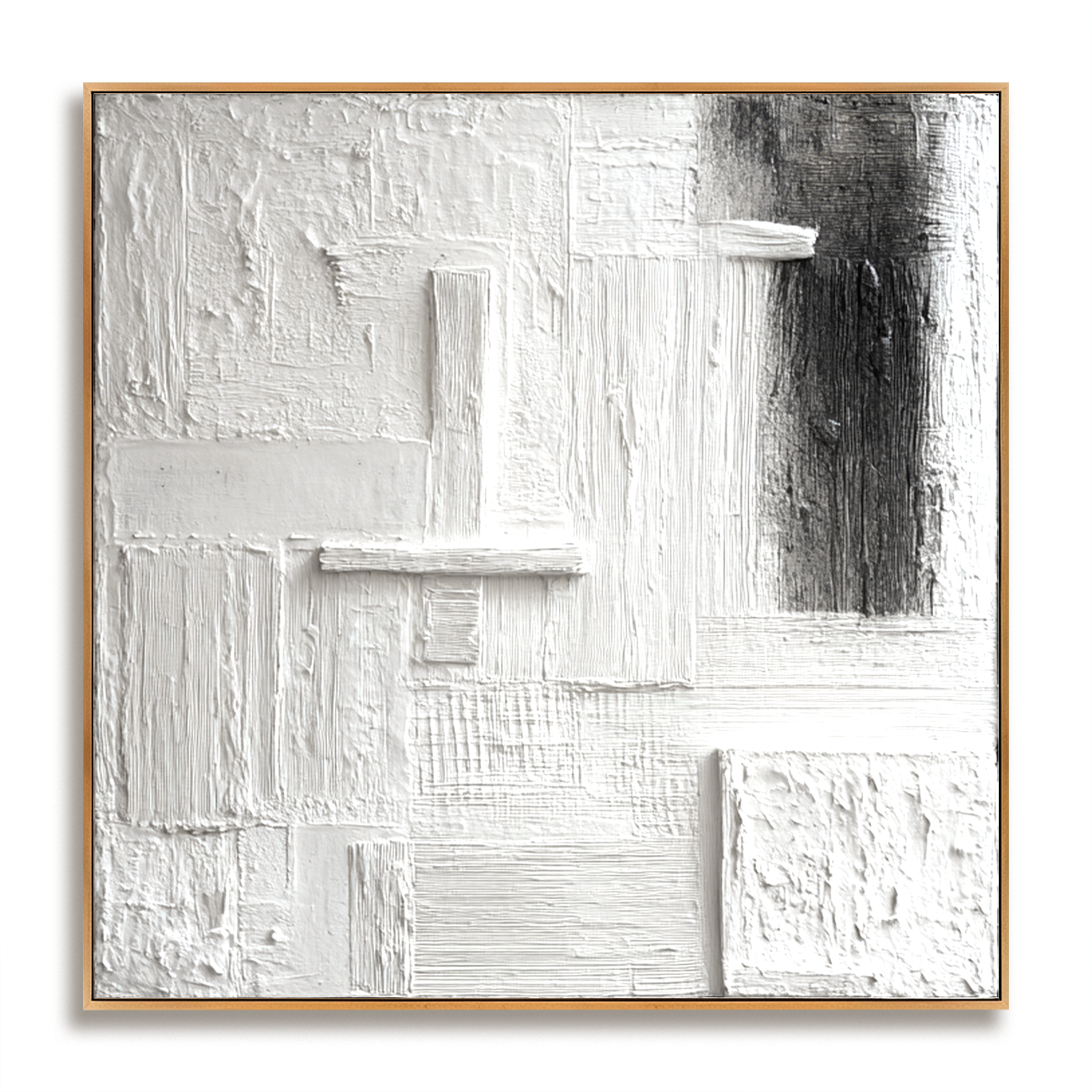 Quiet Geometry – Hand-Painted White Textured Abstract Wall Art#AB14174