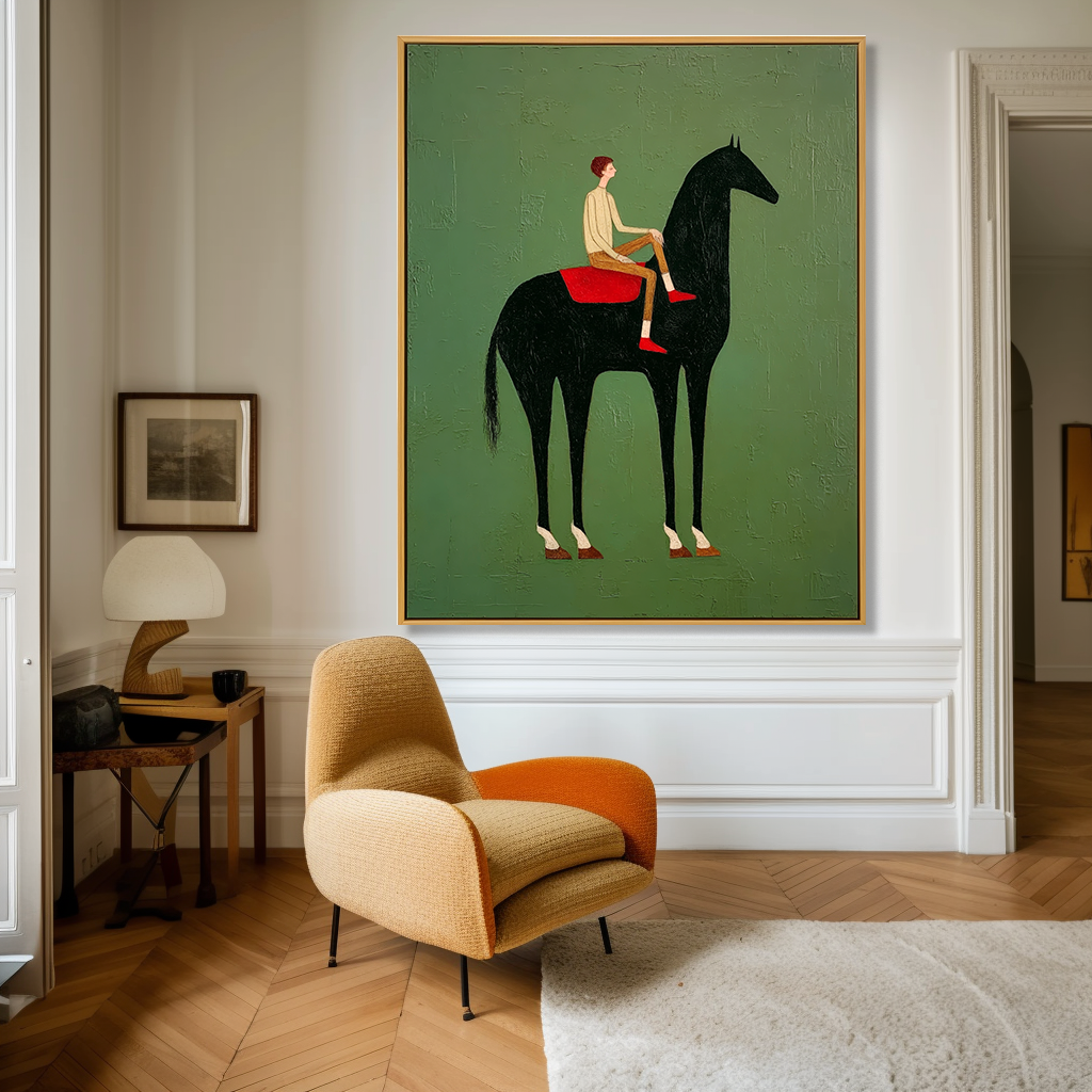 Quiet Journey – Minimalist Figurative Horse Oil Painting#AB14325
