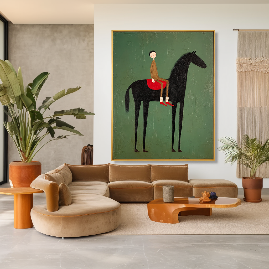 Whispered Stillness – Minimalist Figurative Horse Oil Painting#AB14326