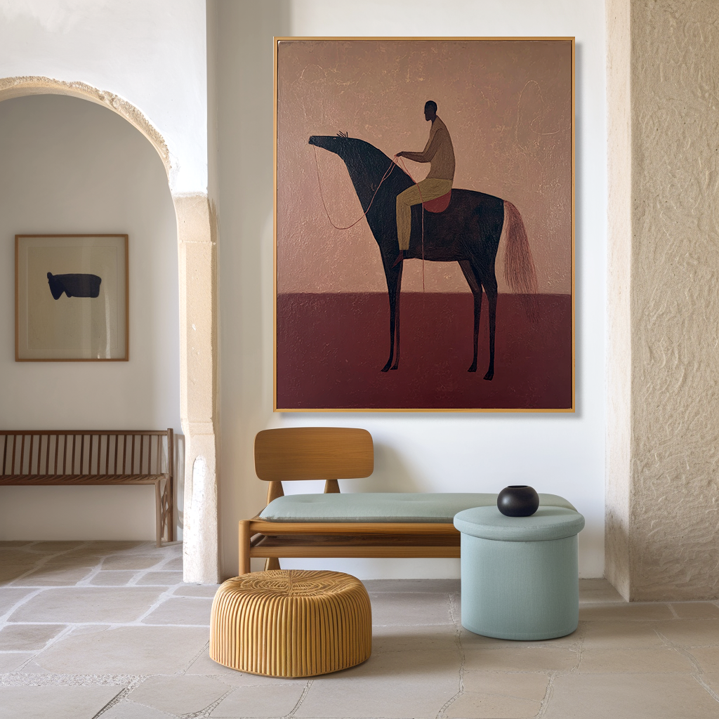 Silent Horizon – Minimalist Figurative Horse Oil Painting#AB14327