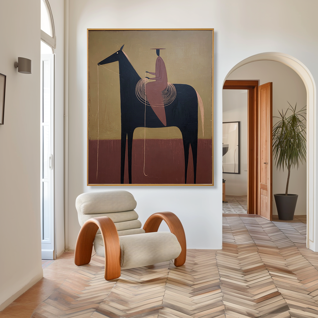 Measured Silence – Minimalist Figurative Horse Oil Painting#AB14328