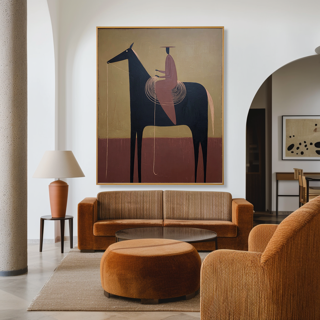 Measured Silence – Minimalist Figurative Horse Oil Painting#AB14328