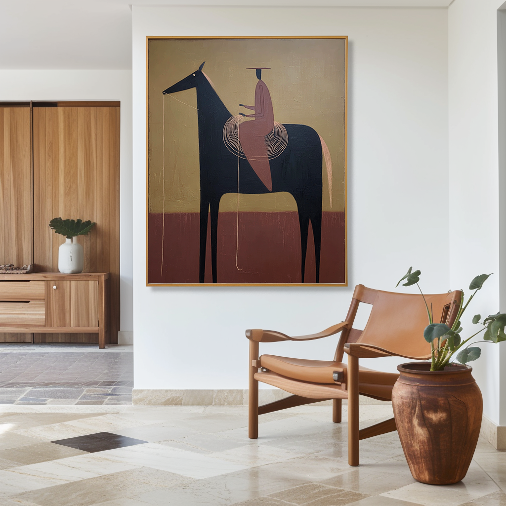 Measured Silence – Minimalist Figurative Horse Oil Painting#AB14328