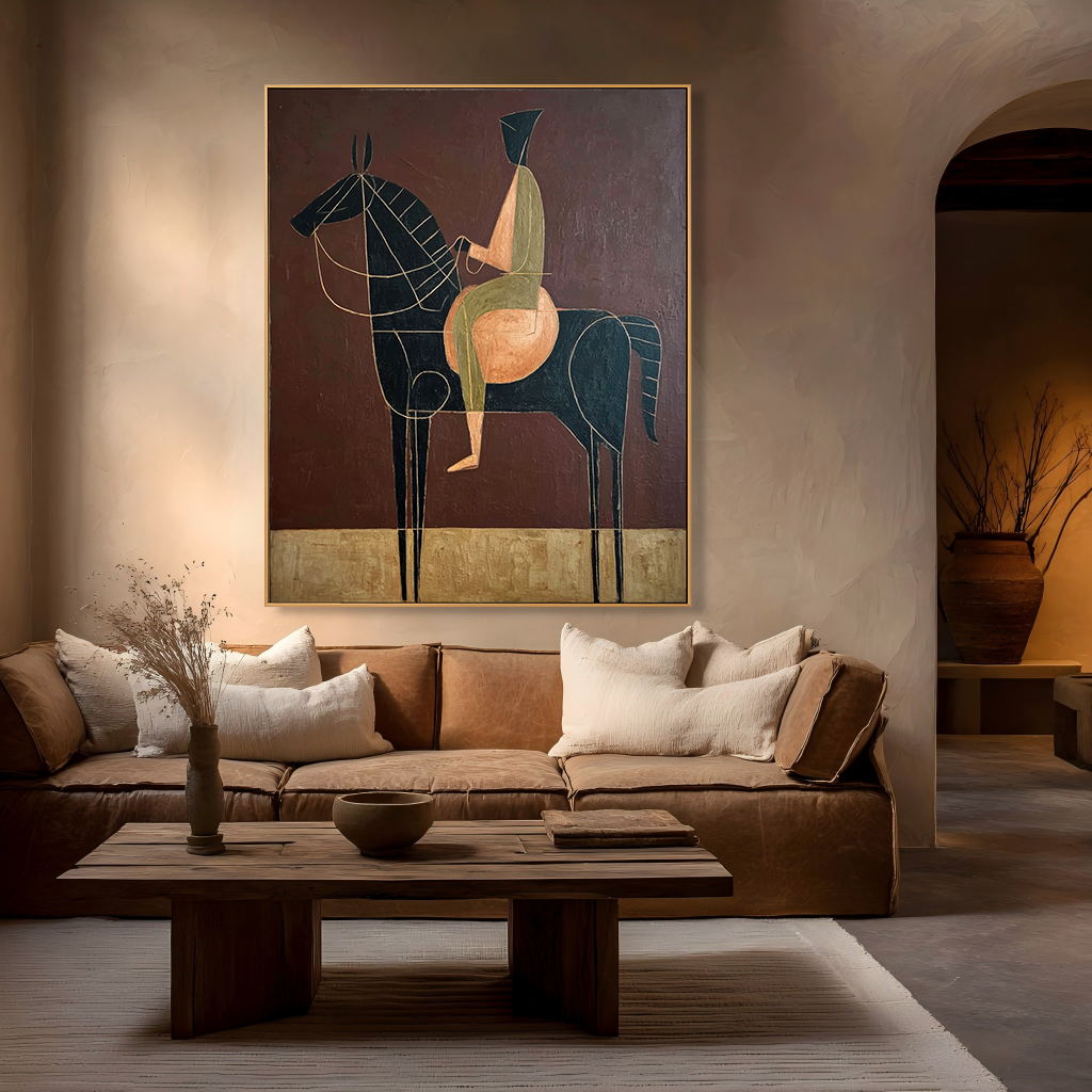 Structured Equilibrium – Minimalist Geometric Horse Figurative Oil Painting#AB14329
