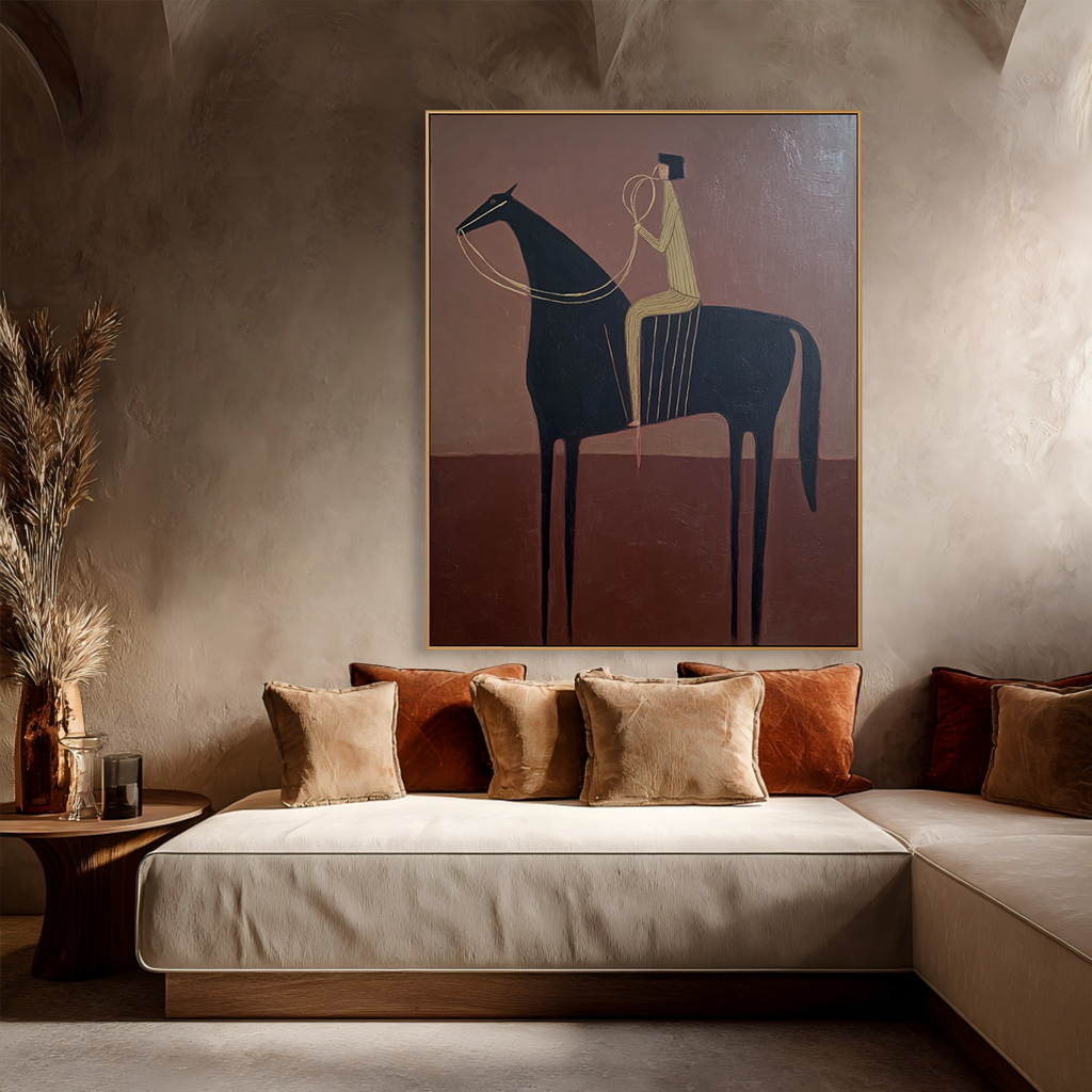 Silent Balance – Minimalist Figurative Horse Oil Painting#AB14331