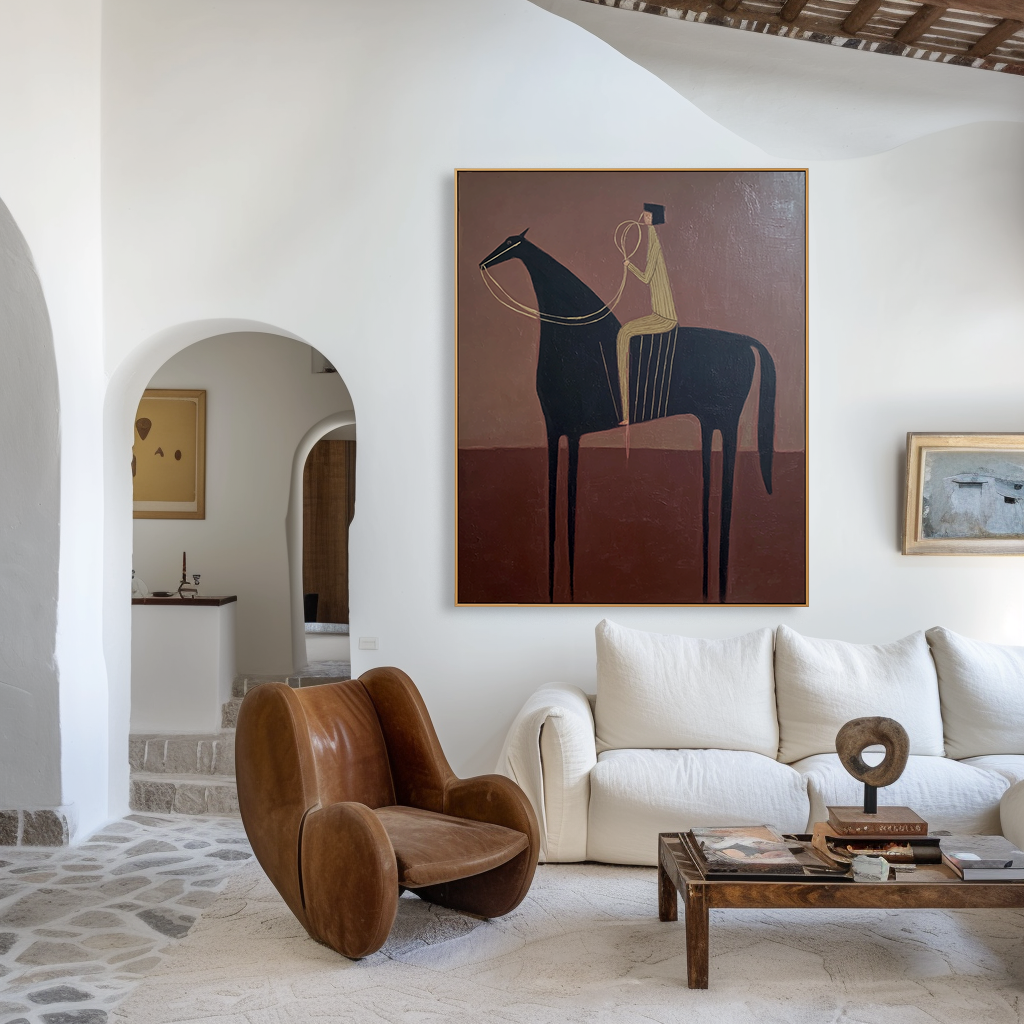 Silent Balance – Minimalist Figurative Horse Oil Painting#AB14331