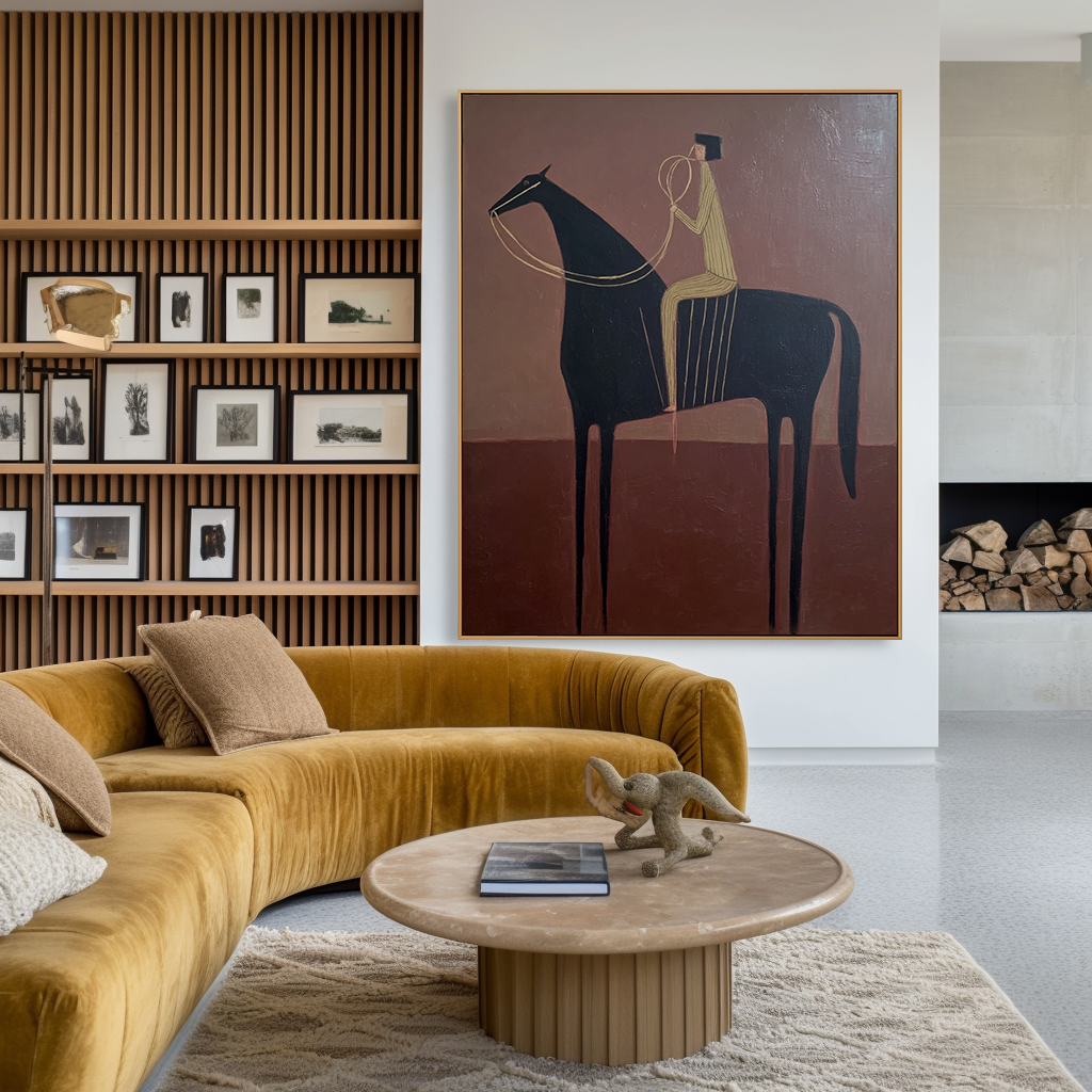 Silent Balance – Minimalist Figurative Horse Oil Painting#AB14331