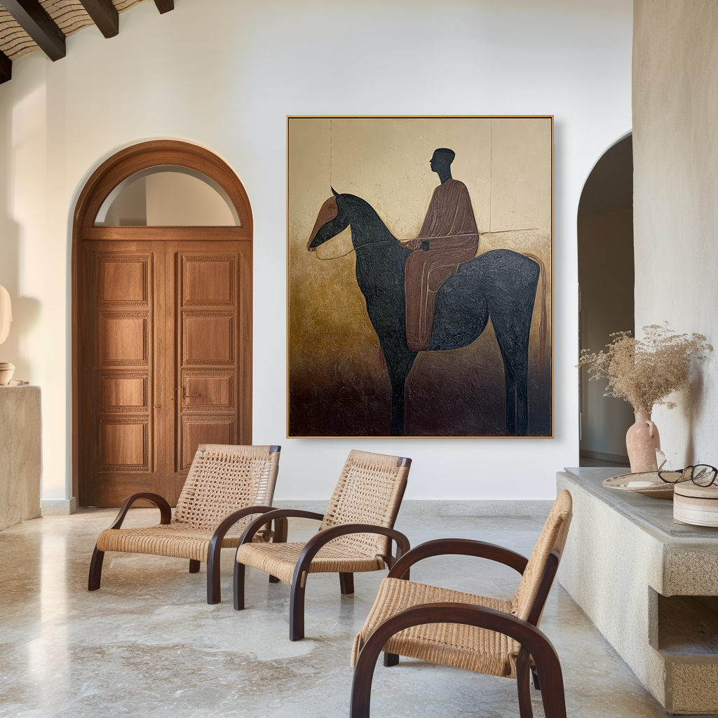 Still Horizon – Minimalist Figurative Horse Oil Painting#AB14332