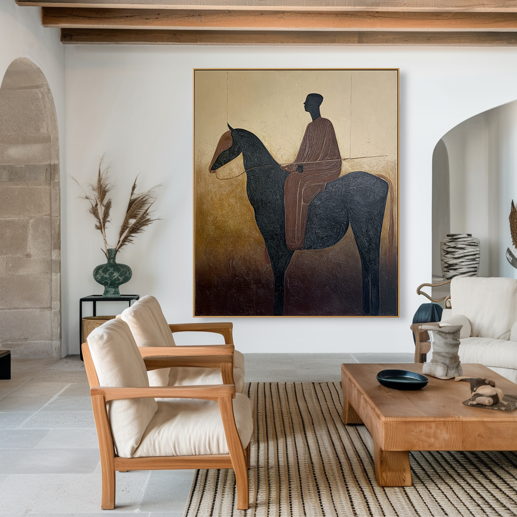 Still Horizon – Minimalist Figurative Horse Oil Painting#AB14332