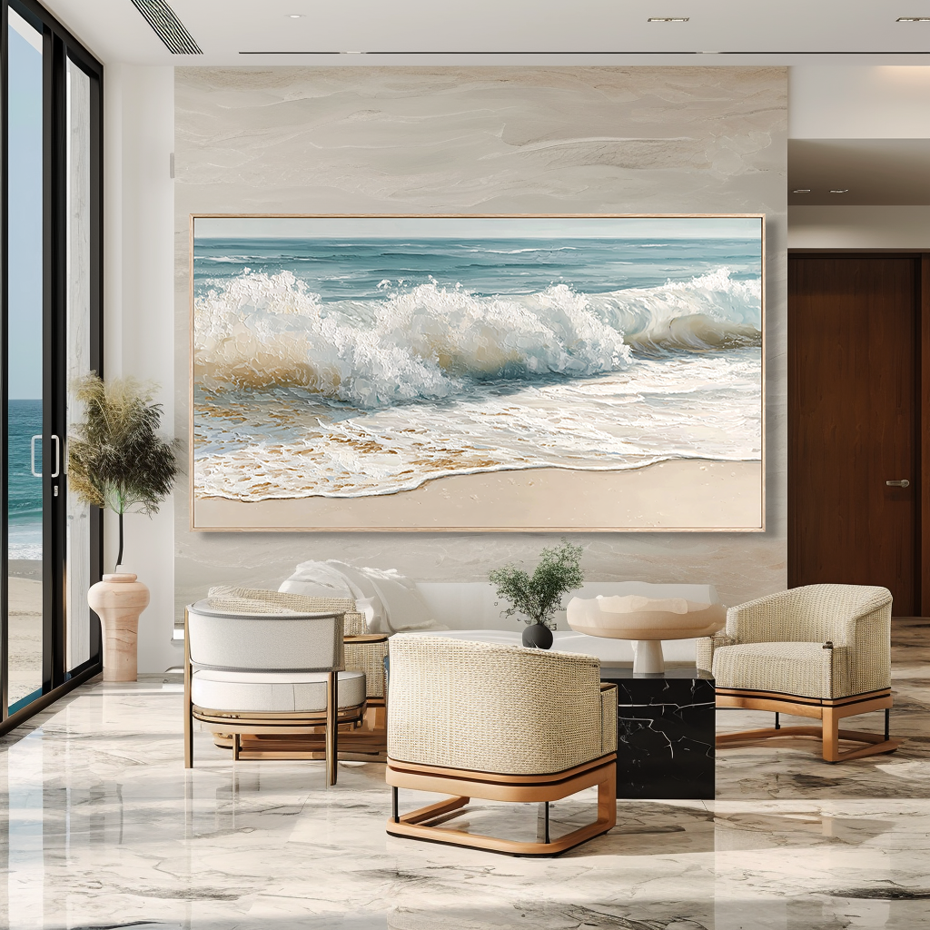 Whispering Tide – Textured Coastal Wave Painting#AB14298