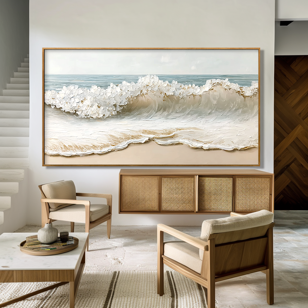 Silent Break – Textured Coastal Wave Painting#AB14299