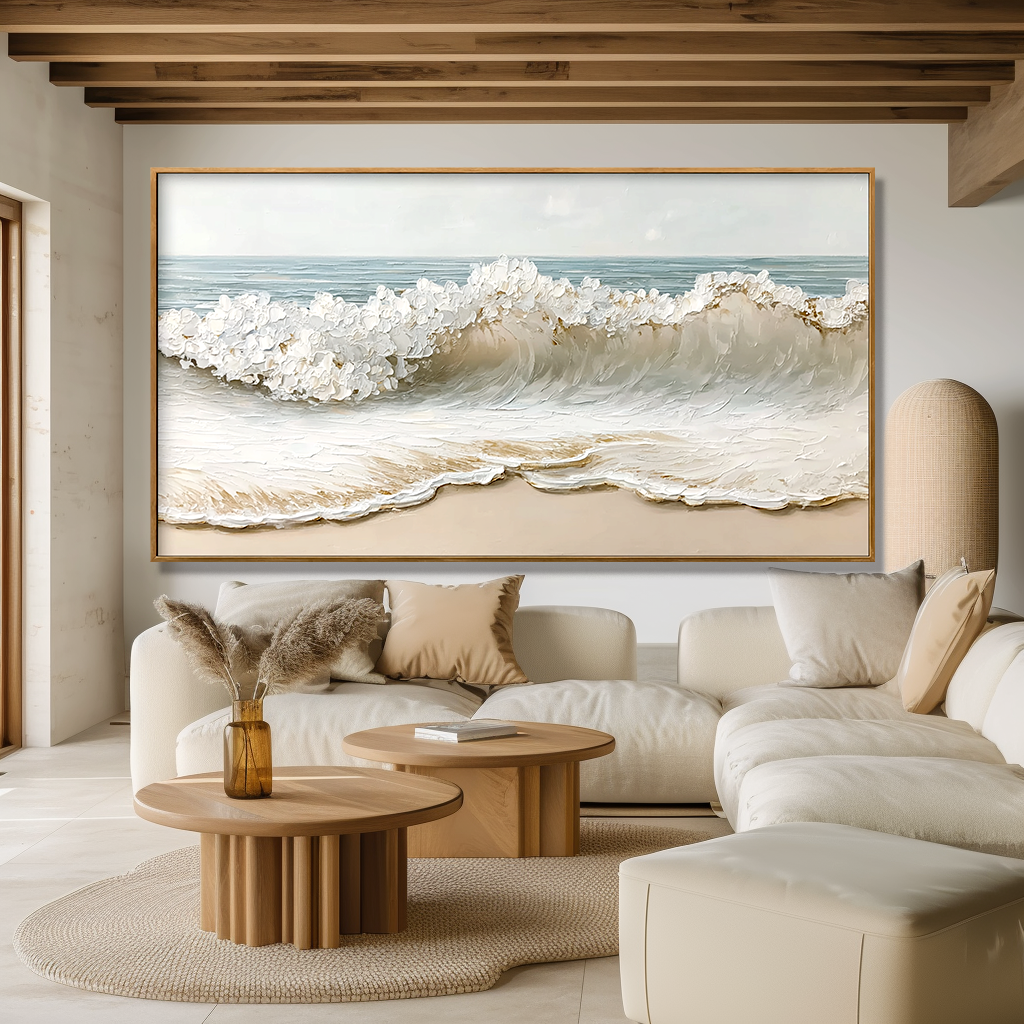 Silent Break – Textured Coastal Wave Painting#AB14299