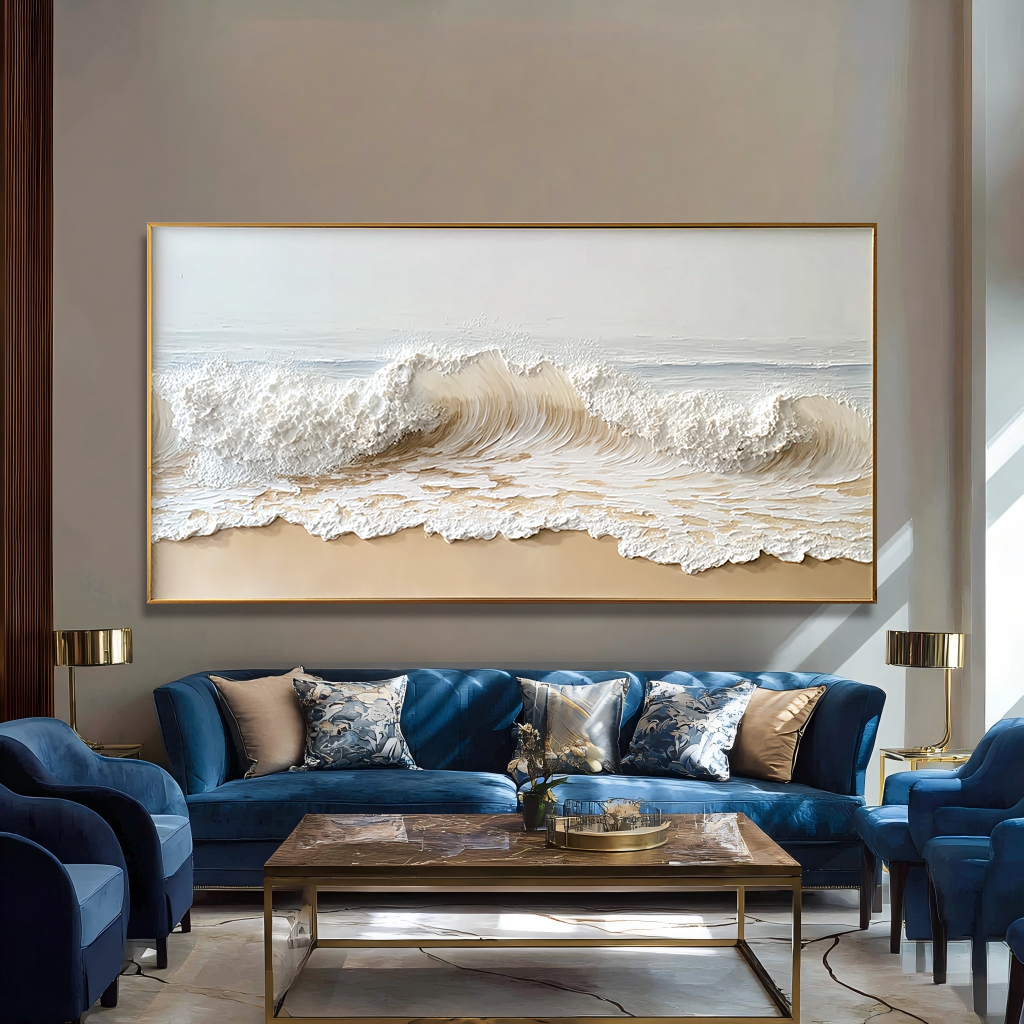 Whispering Current – Large Textured Wave Painting#AB14301